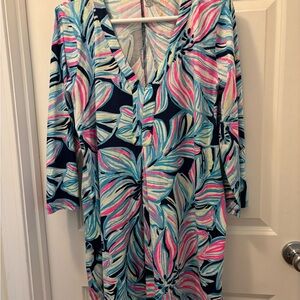LILLY PULITZER. Colorful Leaf Print Dress. XL.